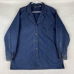 Vtg Liz Claiborne Denim Jacket Womens Sz Large Lightweight Blazer Shank Buttons‎